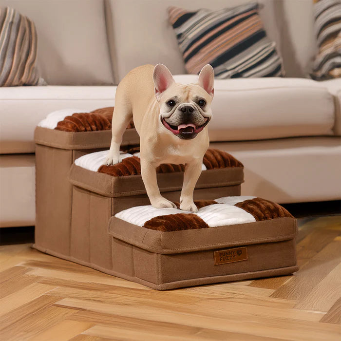Schachbrett-Karo Handgefertigte Hundetreppe mit Stauraum – Multifunktional & Faltbar